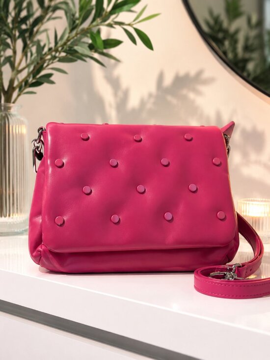 Handbags - Pink Studded Faux Leather Crossbody Bag